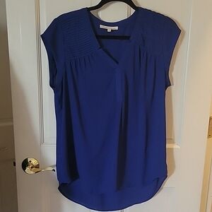 Daniel Rainn Blue V-neck Cap Sleeve Relaxed Blouse